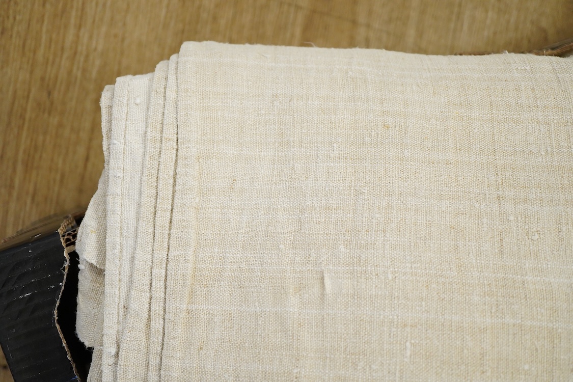 Eight French beige linen provincial sheets, two very coarse earlier linen sheets, the other six later not as coarse.